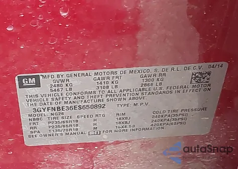 2014 Cadillac Srx Luxury Collection z USA, uszkodzony, nr VIN 3GYFNBE36ES650892